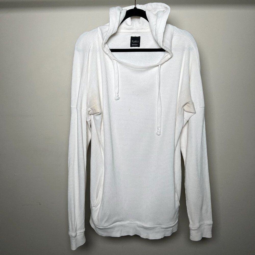 Zara Collection White Wide Neck Ribbed Hooded Sweatshirt XL (Stained‎ Pits)